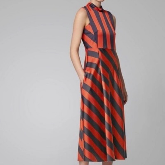NWT Hugo Boss Dalton Dress Orange & Navy, Women's Size 0 - Picture 11 of 13